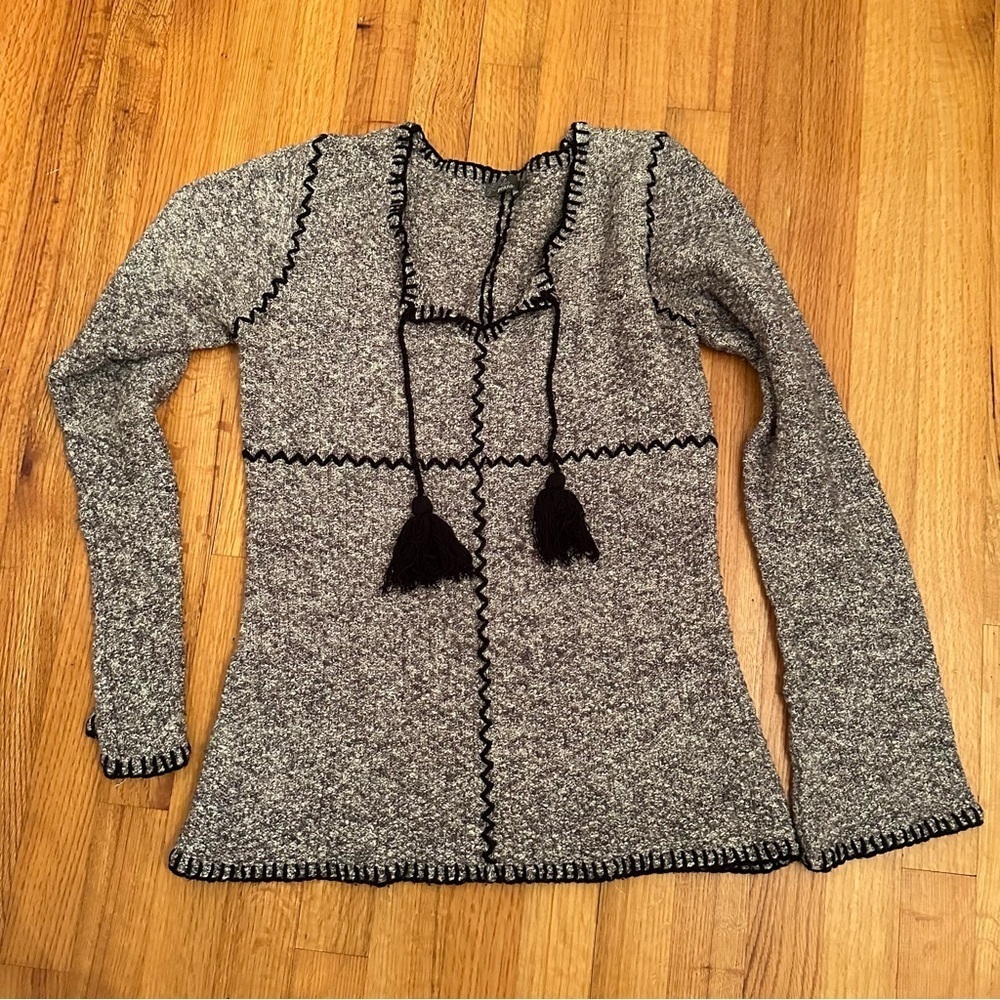 PRANA Grey Black Pullover Poncho Sweater Tassels Women's Size M (h8)